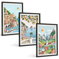 BILDER SET 3er Set - 40x60 cm Schwarzer Rahmen - Landschaften, Meer, Zitrusfrüchte - Schwarz, Kunststoff (40/60cm) - TULUP