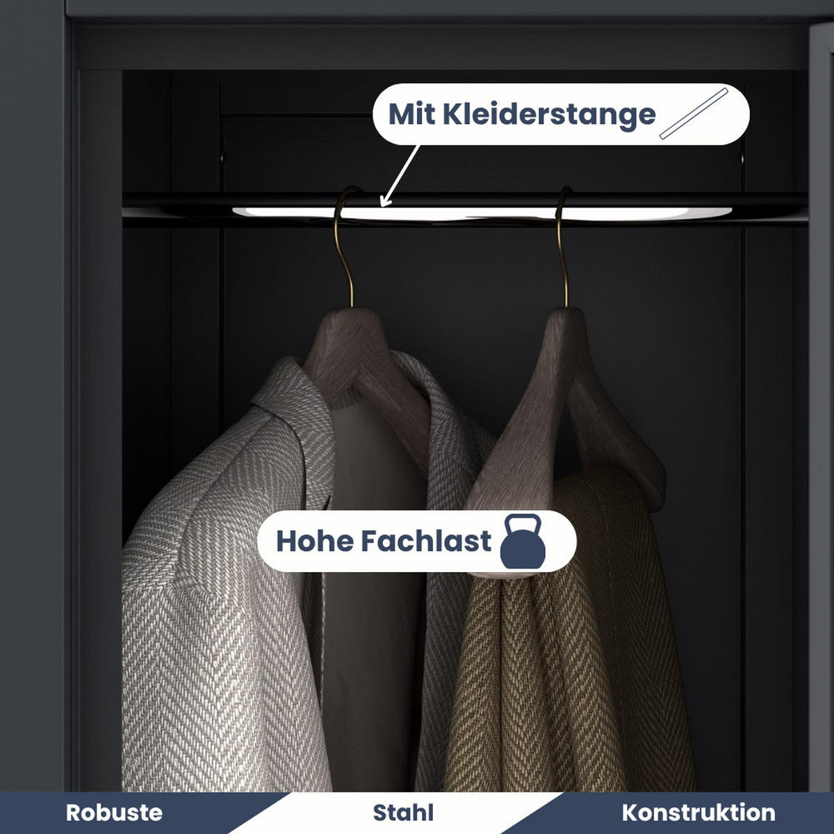 UMKLEIDESCHRANK Spind TOKIO 2 Abteile 185x31,7x45cm Anthrazit - Anthrazit, Metall (31.7/185/45cm) - DELUKE