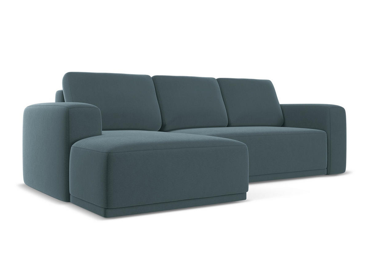 ECKSOFA mit Schlaffunktion Samt Stoff Blau - Blau/Petrol, Kunststoff/Textil (258/160cm) - Makamii