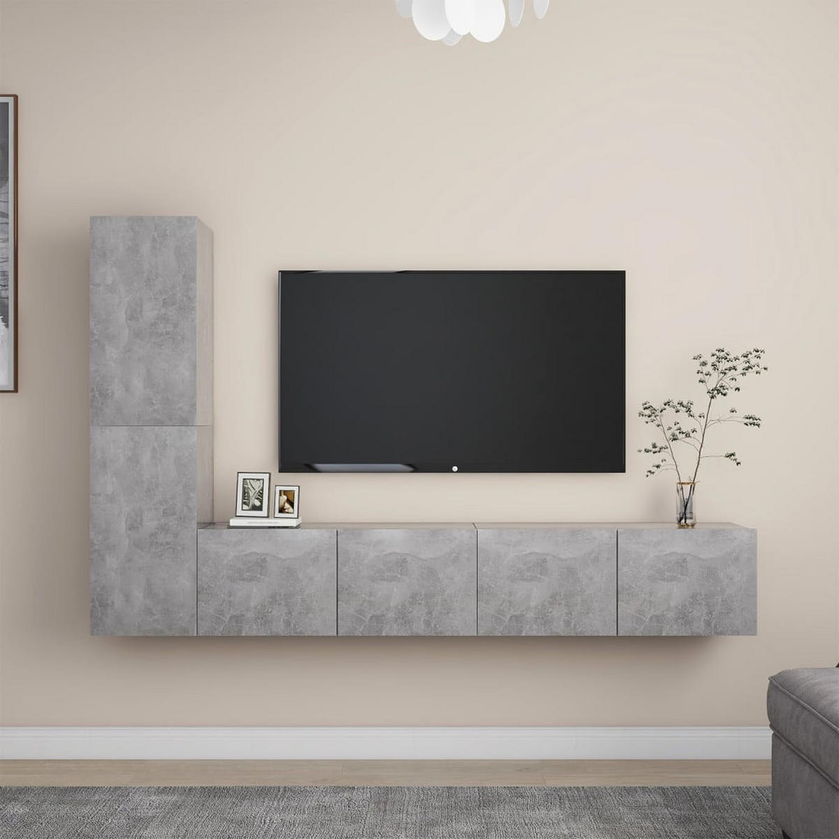 TV-SCHRANK-SET Betongrau Holzwerkstoff 4-teilig - Grau, Holzwerkstoff (30/30/80cm) - vidaXL