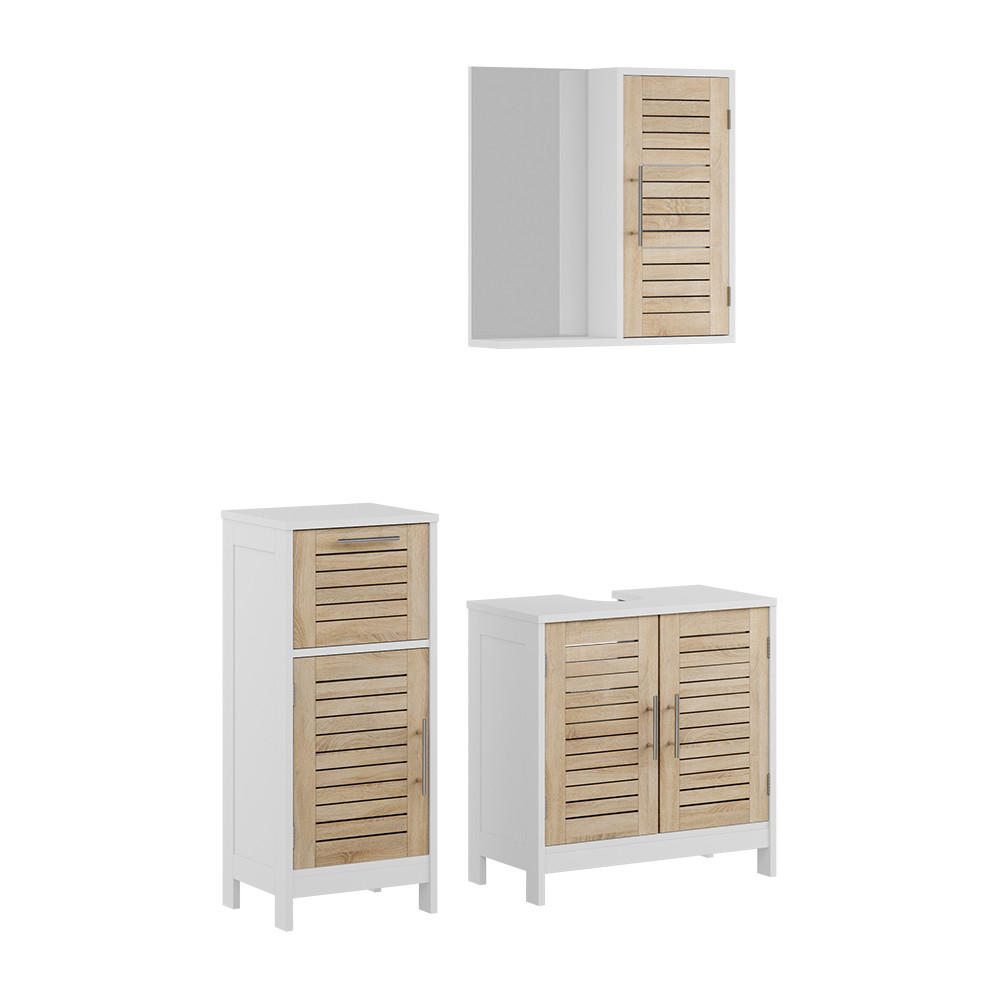 3-DELAT BADRUMSMÖBELSET Looma Vit/ek 3 delar Vit, Ekfärgad 60/60/29.6 cm