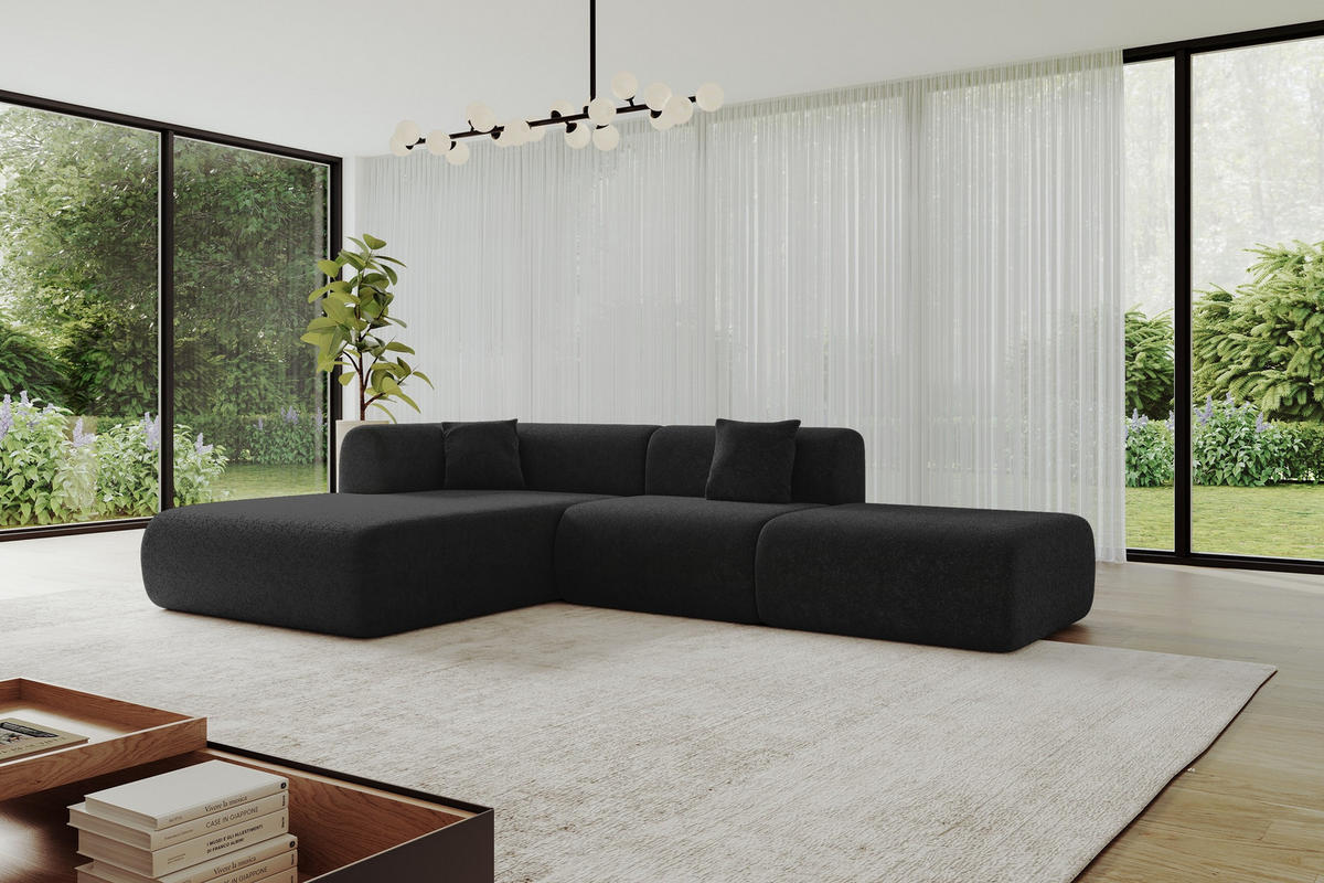 ECKSOFA Ottomane Links OVLY-L 289x176x71 Schwarz Chenille - Schwarz, Holzwerkstoff/Kunststoff (176/289cm) - ALTDECOR