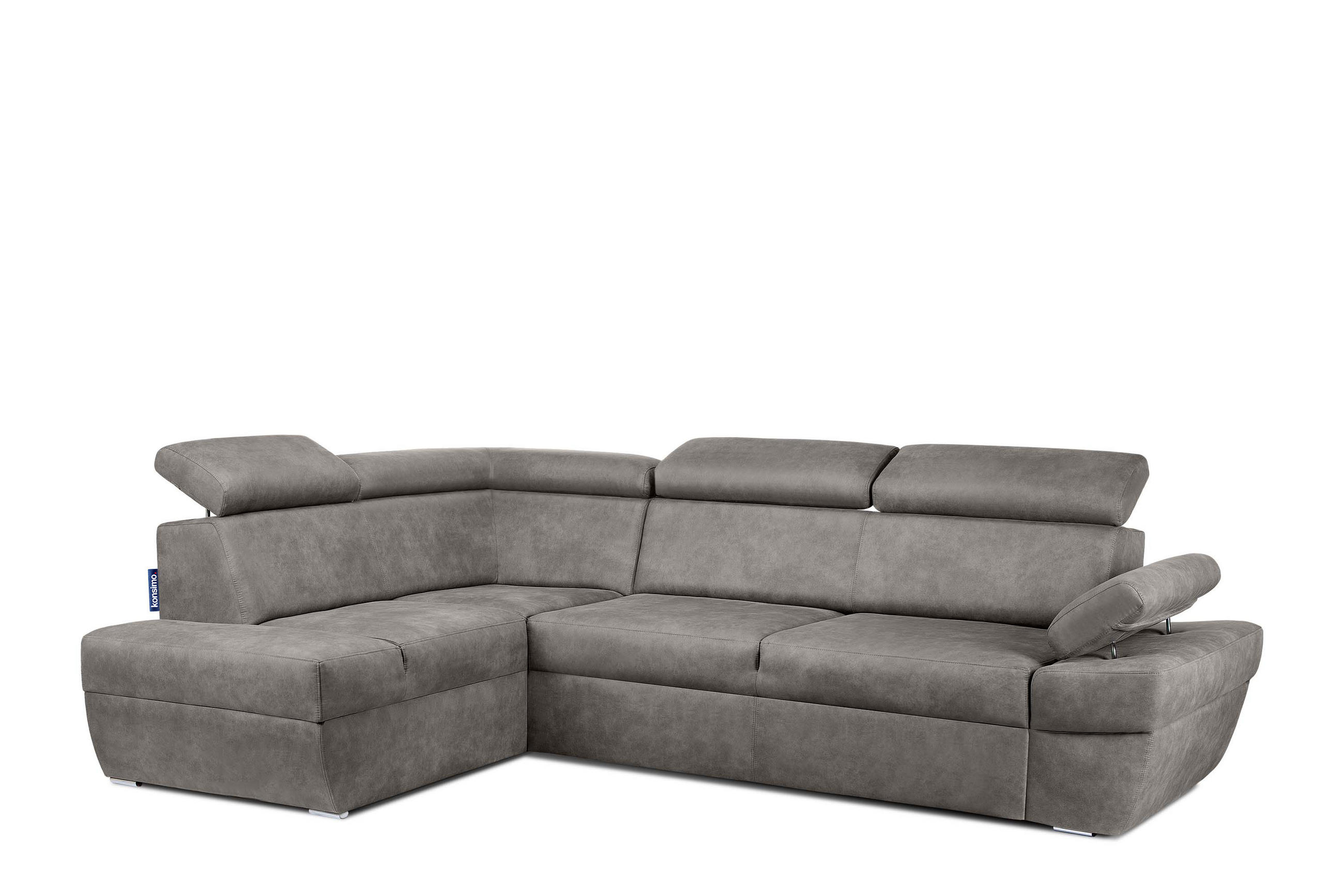 SCHLAFECKSOFA RATLO links 4/5-Sitzer mit Bettkasten in Lederoptik, silber - Silberfarben, Textil (270/190cm) - KONSIMO®