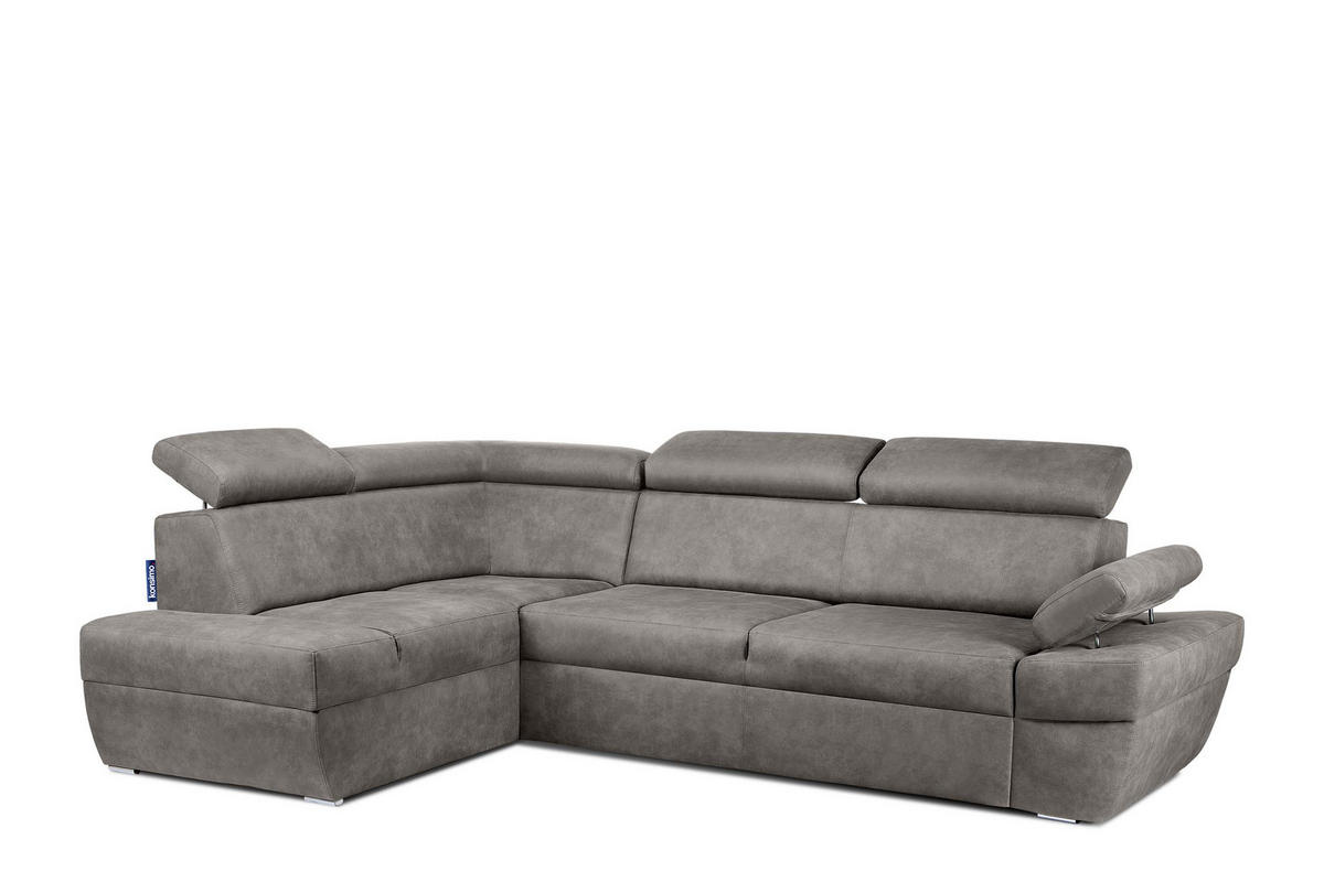 SCHLAFECKSOFA RATLO links 4/5-Sitzer mit Bettkasten in Lederoptik, silber - Silberfarben, Textil (270/190cm) - KONSIMO®