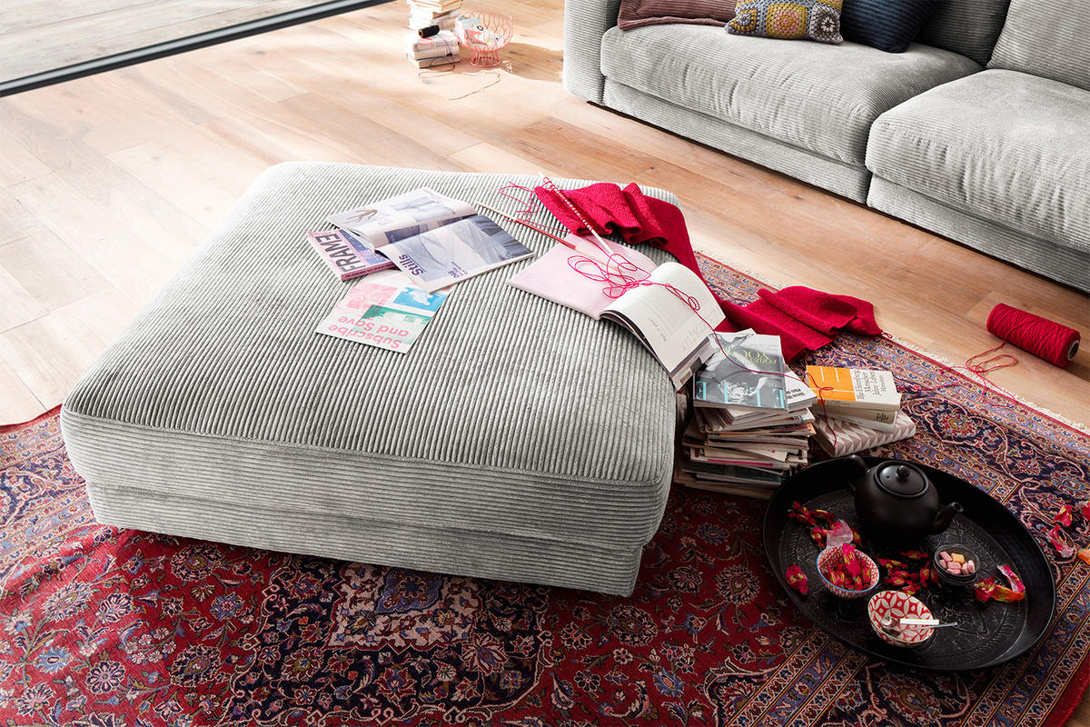 BIG HOCKER MADELINE Hellgrau Cord - Hellgrau, Textil (120/43/120cm) - KAWOLA