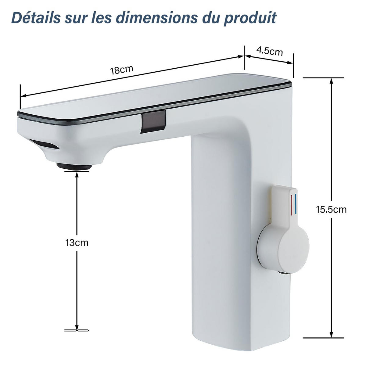 WASCHTISCHARMATUR Touchsensor LED Temperaturanzeige Weiß - Weiß, Metall (18/15.5/4.5cm) - Kaket