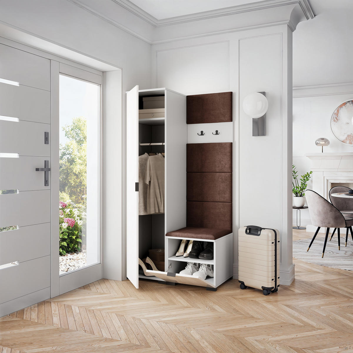 GARDEROBENSCHRANK LORI 95/181/51 cm Modern Garderobe-Set Weiß - Weiß/Braun, Holzwerkstoff (95/181/51cm) - MASSENO