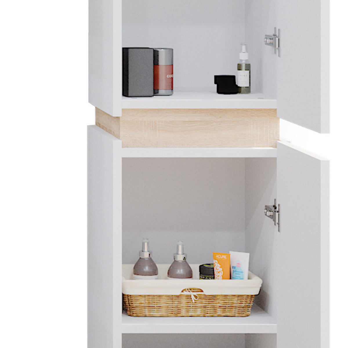 BADSCHRANK Gloria Weiß 33 x 197.5 cm mit 2 Türen - Weiß, Holzwerkstoff (33/197.5/35cm) - Vicco