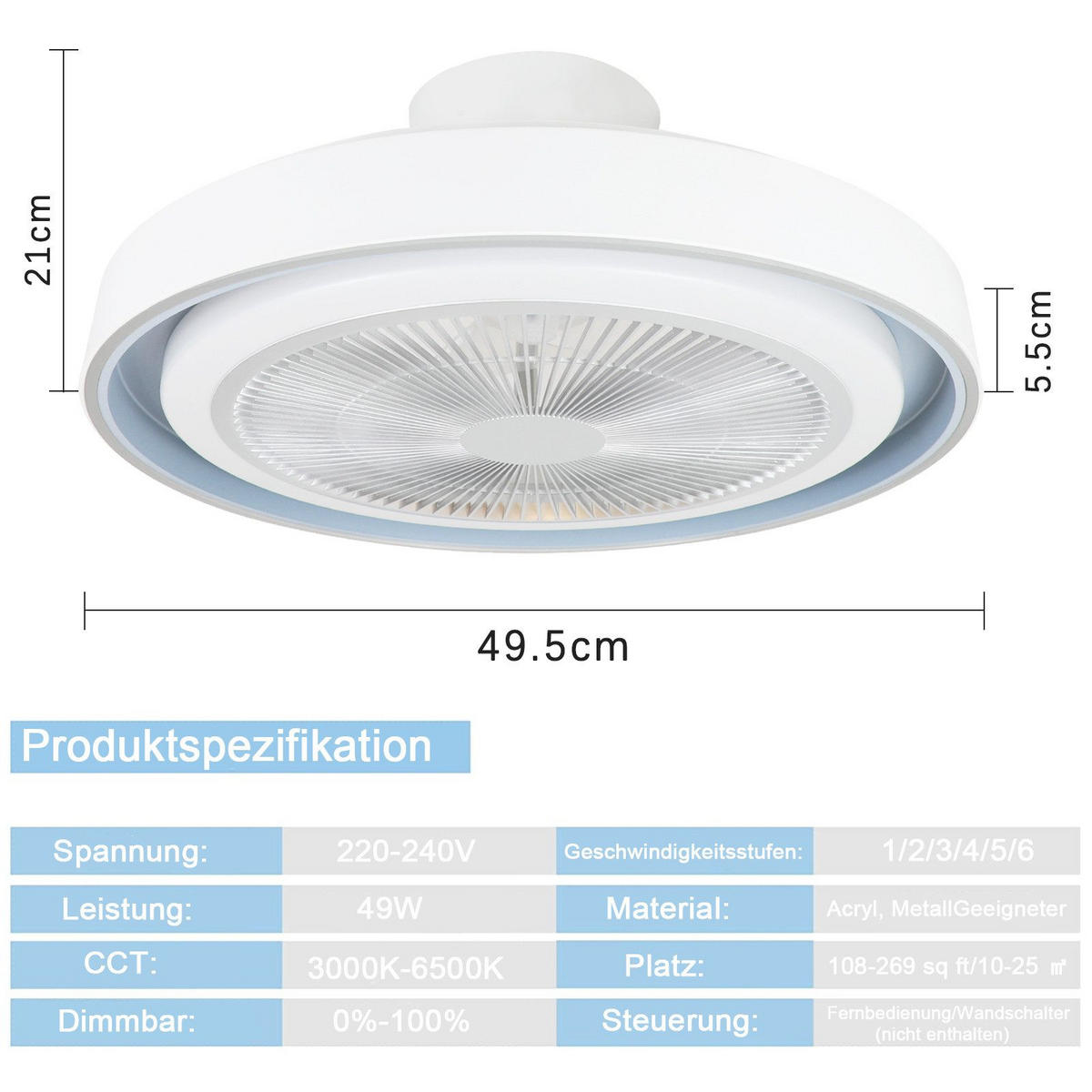 LED-DECKENLEUCHTE Avalis 50/50/20.5 cm - Weiß, Metall (50/50/20.5cm) - ZMH