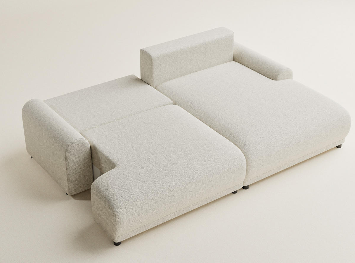 ECKSOFA MIT SCHLAFFUNKTION Tallin Creme Webstoff - Creme/Schwarz, Holz/Holzwerkstoff (240/145cm) - Maison de Reve