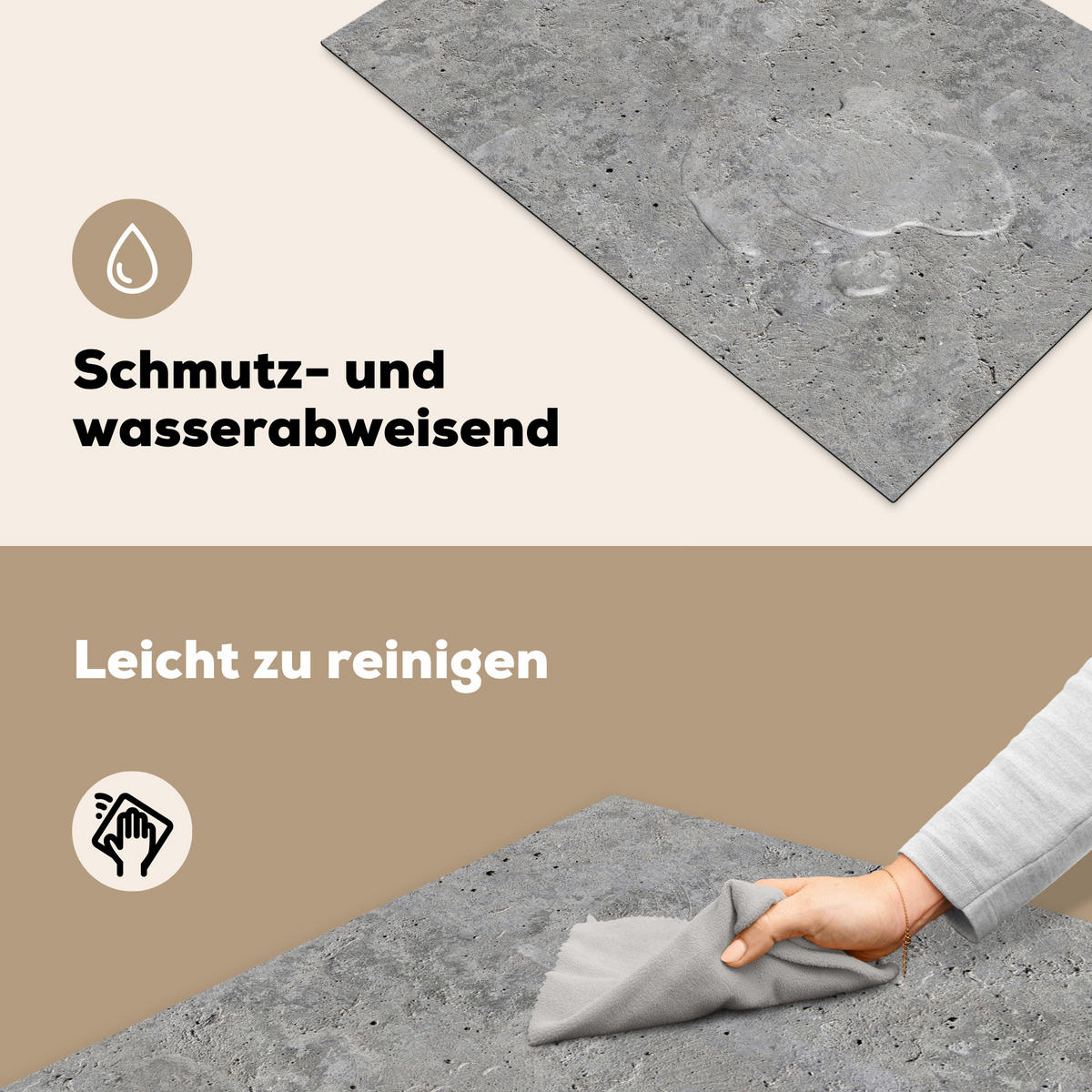 HERDABDECKPLATTE Beton - Schiefer - Grau - Struktur aus Beton Ceranfeldabdeckung 76x51.5 cm - Hellgrau, Kunststoff (76/51.5/0.2cm) - MuchoWow