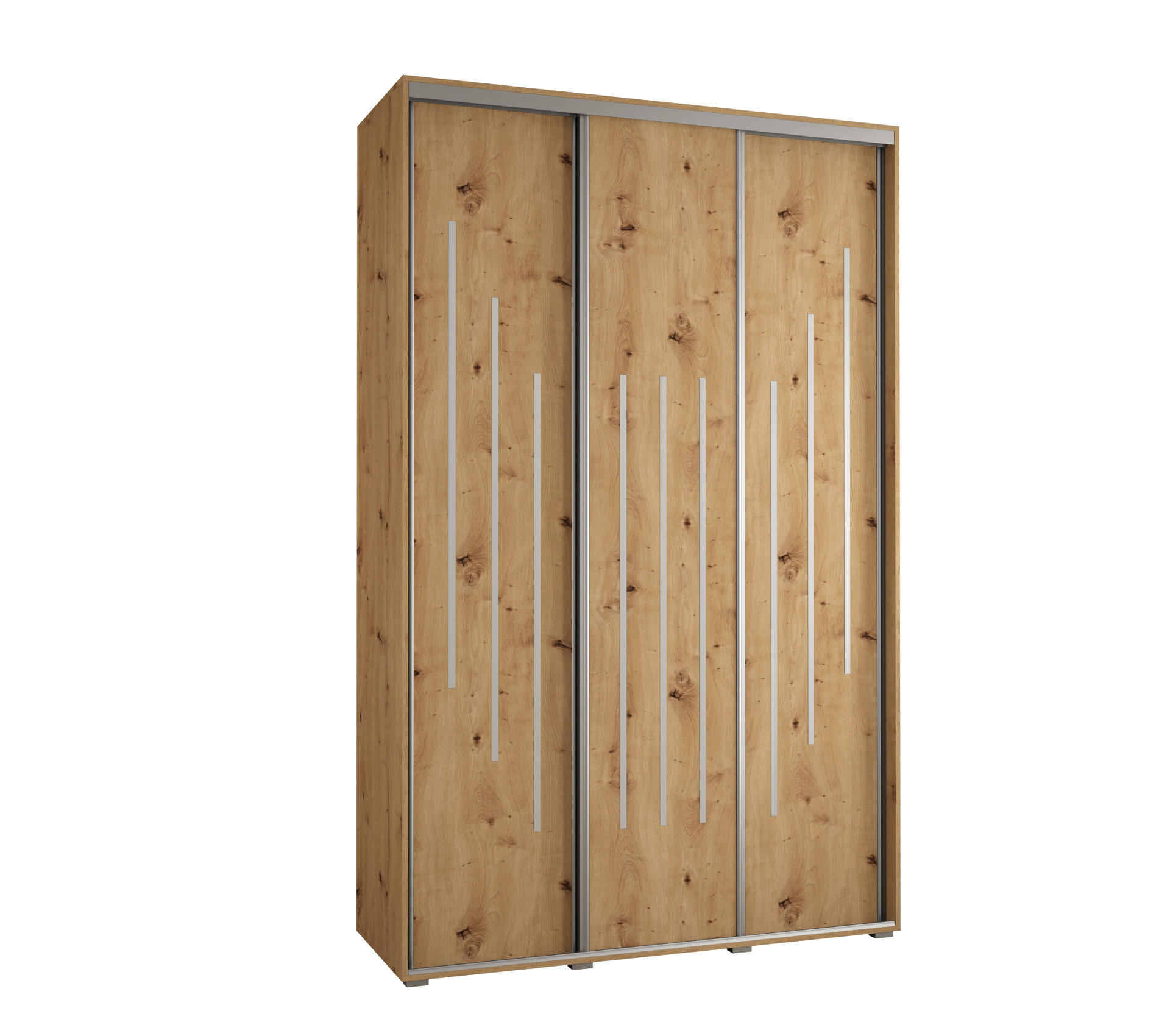 SCHWEBETÜRENSCHRANK 235,2/160/45 3-türig - Silberfarben/Eiche Artisan, Holz/Metall (160/235/45cm) - Abiks Möbel