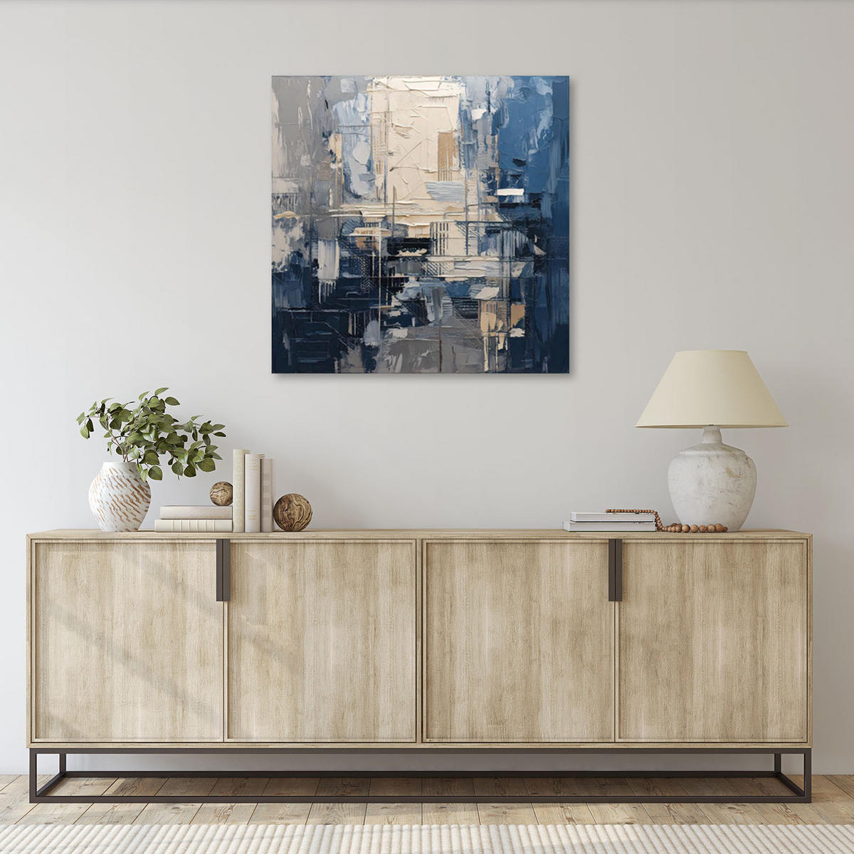 LEINWANDBILD Geometrische Abstraktion Pastellfarben 50x50cm - Blau, Textil (50/50cm) - Feeby