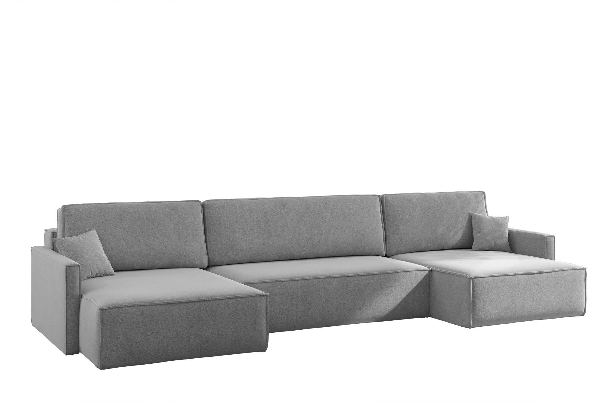 ECKSOFA Carlos U-Form Mit Schlaffunktion Und Bettkasten Stoff Salvador Grau - Grau, Holz (348/142cm) - Kaiser Möbel