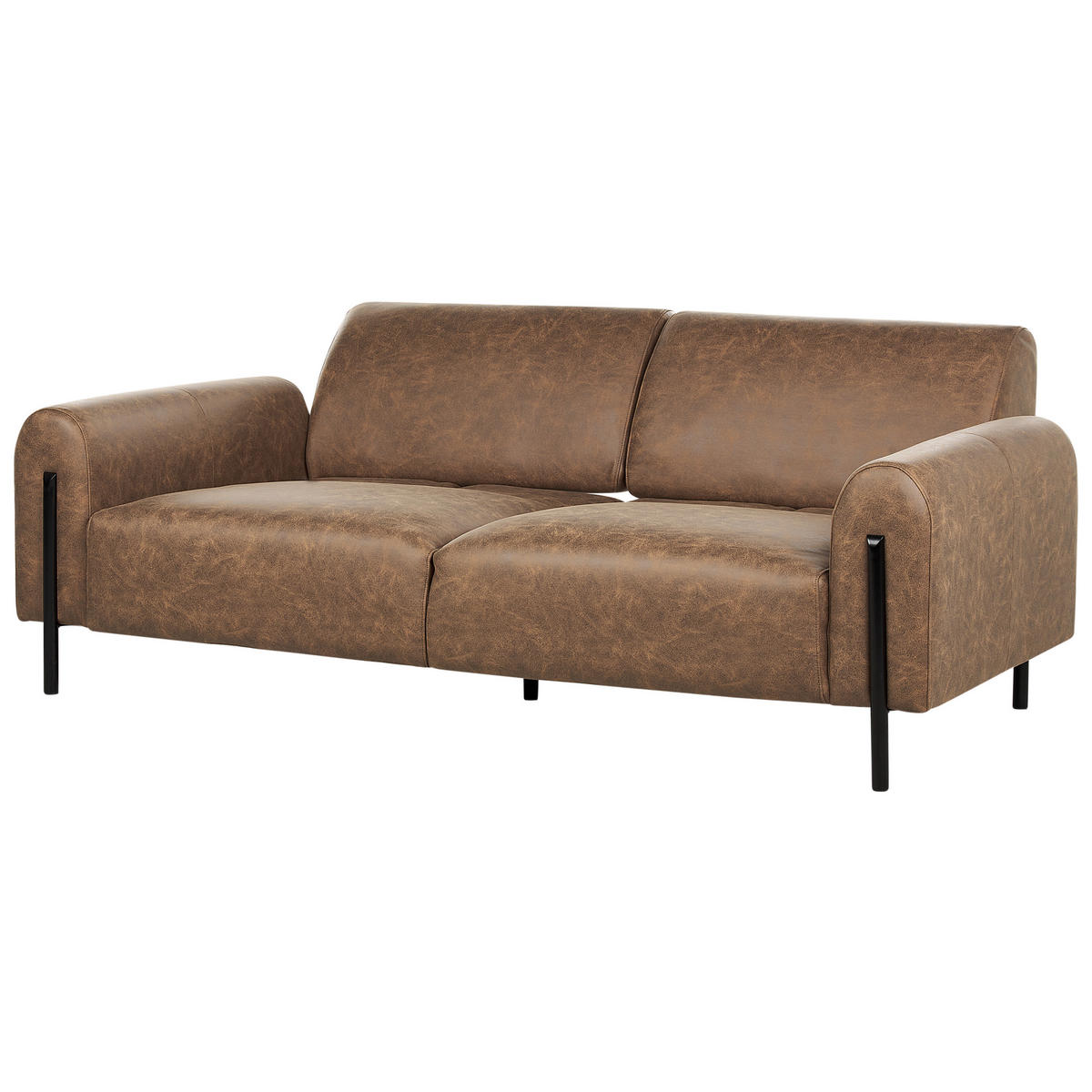 3-SITZER-SOFA Lederoptik braun Askim - Schwarz/Braun, Textil (207/87/89cm) - Beliani