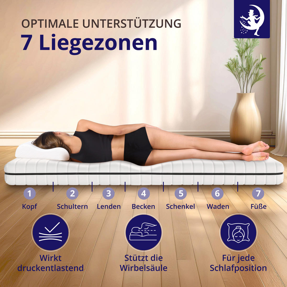 MATRATZE 120x200 H2 H3 Wendematratze - 7-Zonen Kaltschaummatratze - waschbarer Bezug - Weiß, Textil (120/200cm) - Mister Sandman