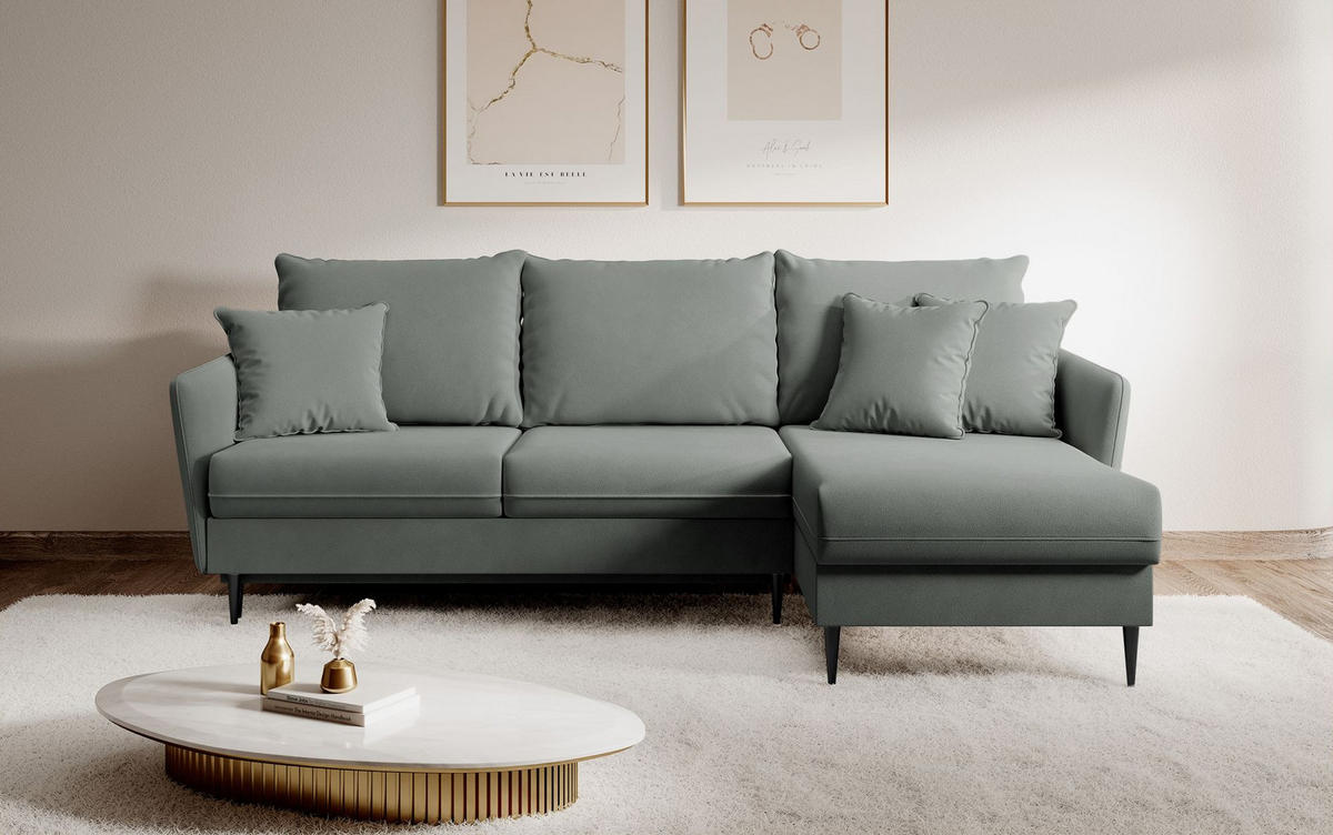 ECKSOFA Volio Grau Samt 223 cm - Schwarz/Grau, Textil/Metall (223/145cm) - Selsey