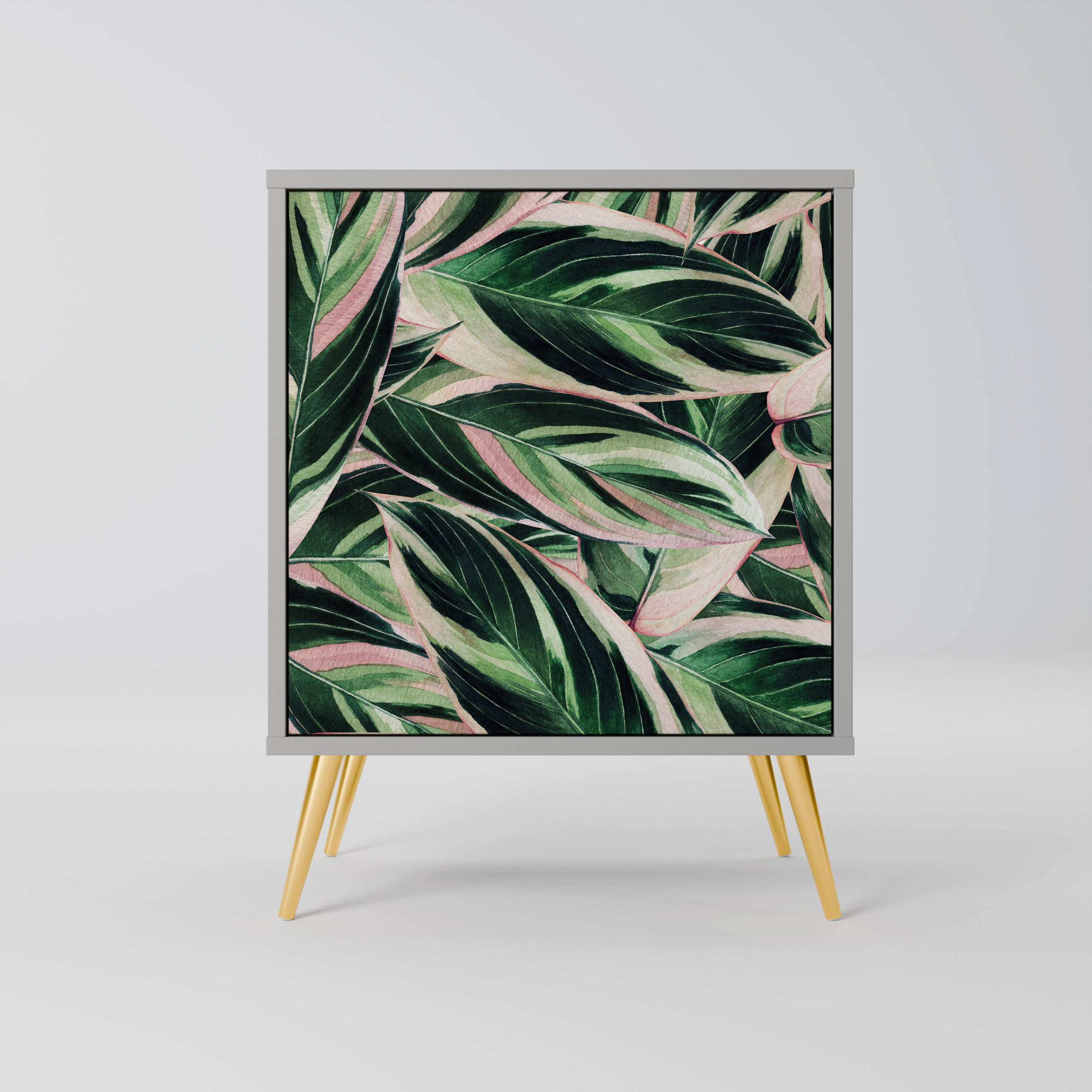 SIDEBOARD EERIE STROMANTHE, Grau, 57,5x42x75,5 cm, Goldfarbene Metallfüße - Goldfarben/Multicolor, Holzwerkstoff/Metall (57.5/75.5/42cm) - SpaceRebels