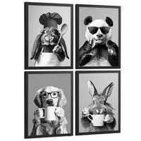 PLAKAT Sada 4 Funny Animals byn A3 Černý rám - černá, papír (29.7/1/42cm) - Nacnic