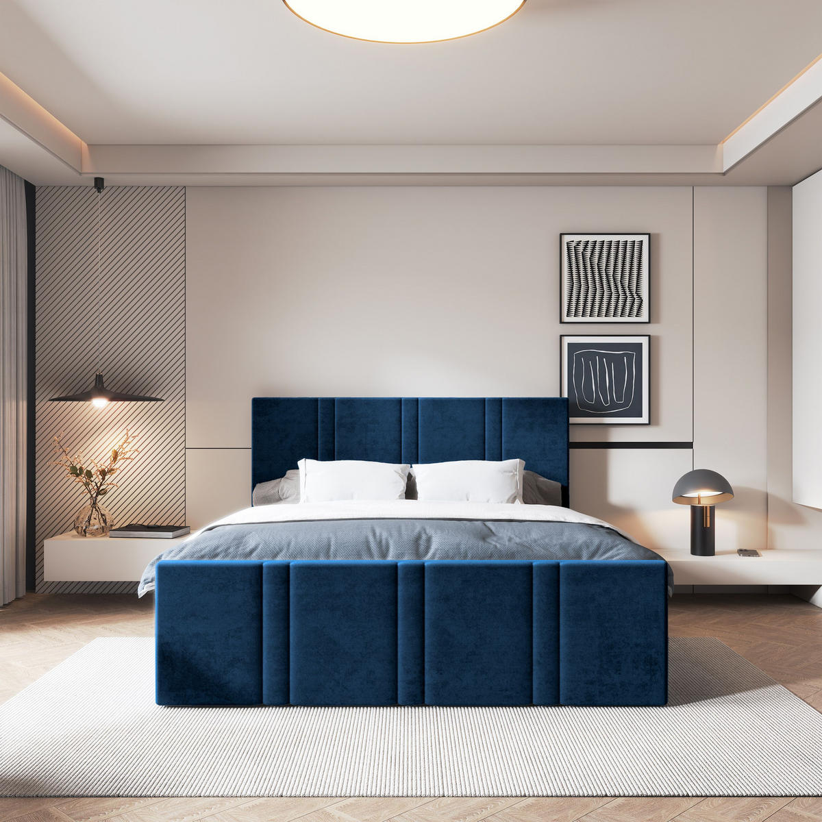 POSTEL BOXSPRING COMOZA 180x200 cm, s matrací a úložným prostorem, modrá - modrá, kompozitní dřevo/textil (180/200cm) - MASSENO