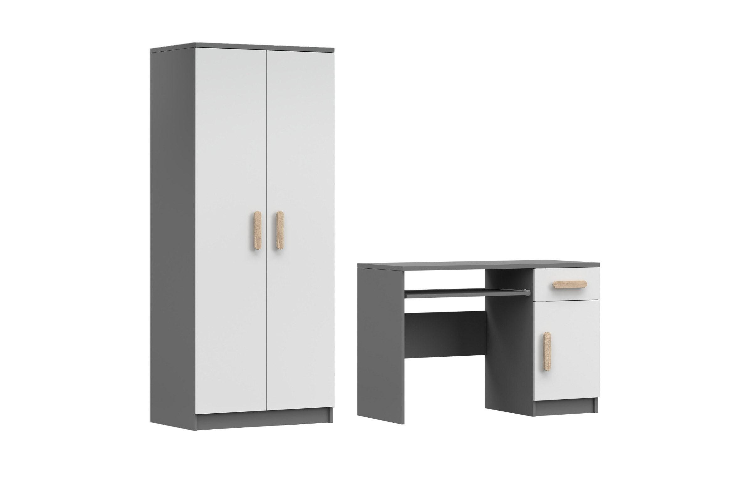 Deine Möbel 24 Kinderzimmer-Set Weiß, Grau, Sonoma Eiche 190x192x50 cm
