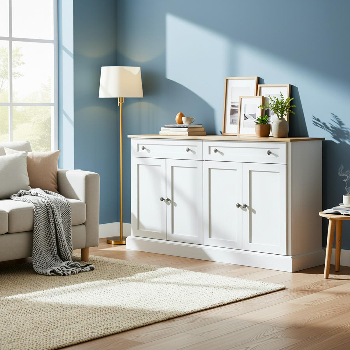 SIDEBOARD 150 cm in Antik Weiß & Natur - Weiß/Naturfarben, Holzwerkstoff (150/86/40cm) - Urban Meuble