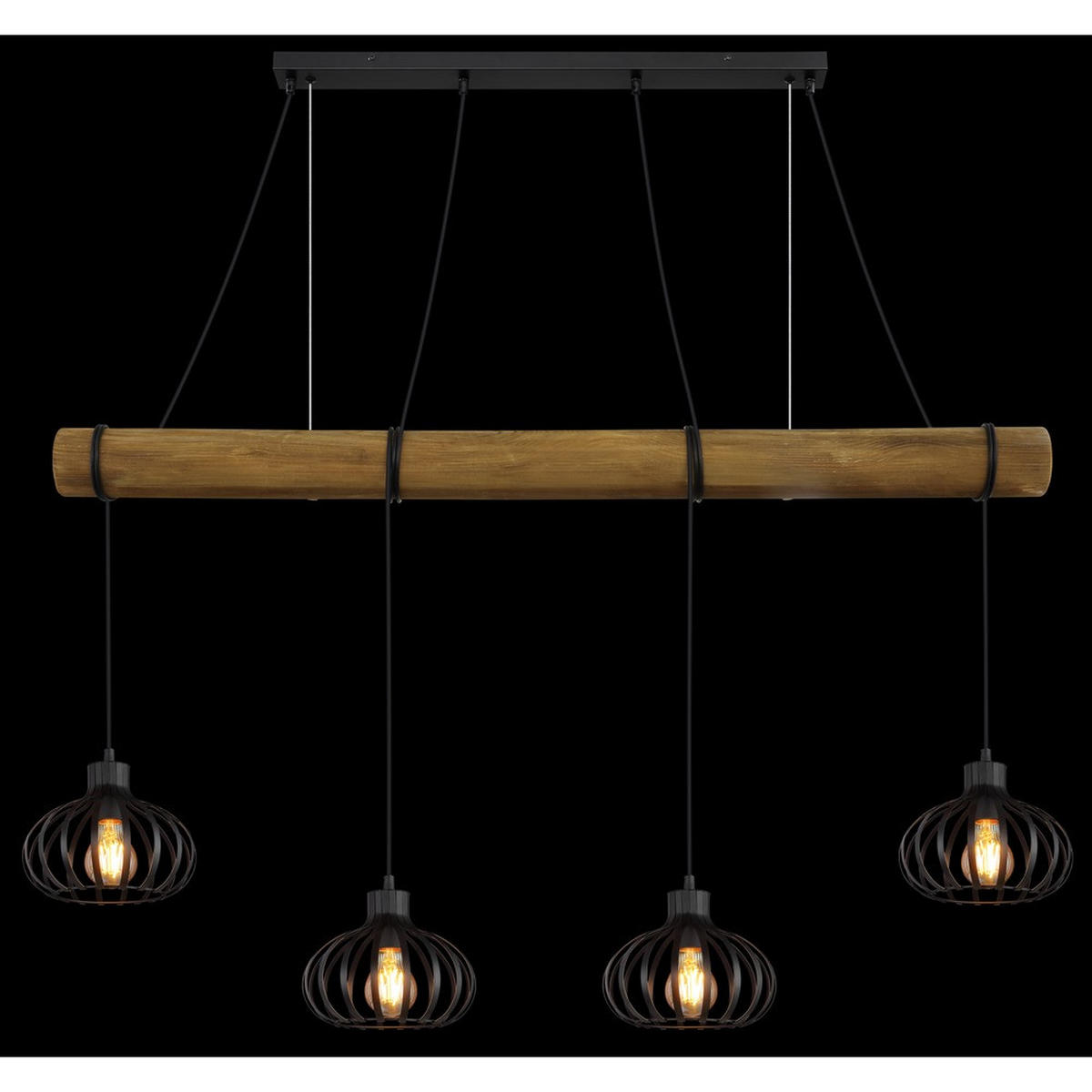 PENDELLEUCHTE CALDWELL, Metall, Schwarz matt, 4-flammig - Schwarz, Holz (125/20/150cm) - Globo Lighting