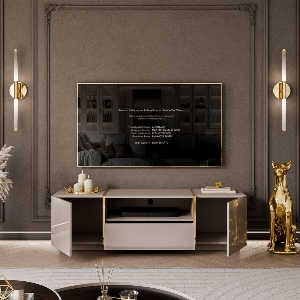 TV ELEMENT ONYX Kaschmir Hochglanz - Kaschmir, Holzwerkstoff (158/46/41.3cm) - Lookway