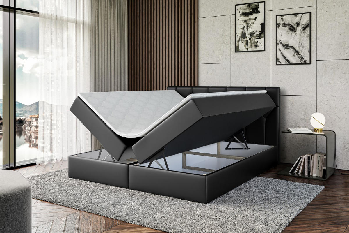 BOXBETT mit Matratze H4 und Lattenrost - CATOR - 200 x 200 - Schwarz Hochglanz - Schwarz Hochglanz, Holzwerkstoff (200/200cm) - ALTDECOR