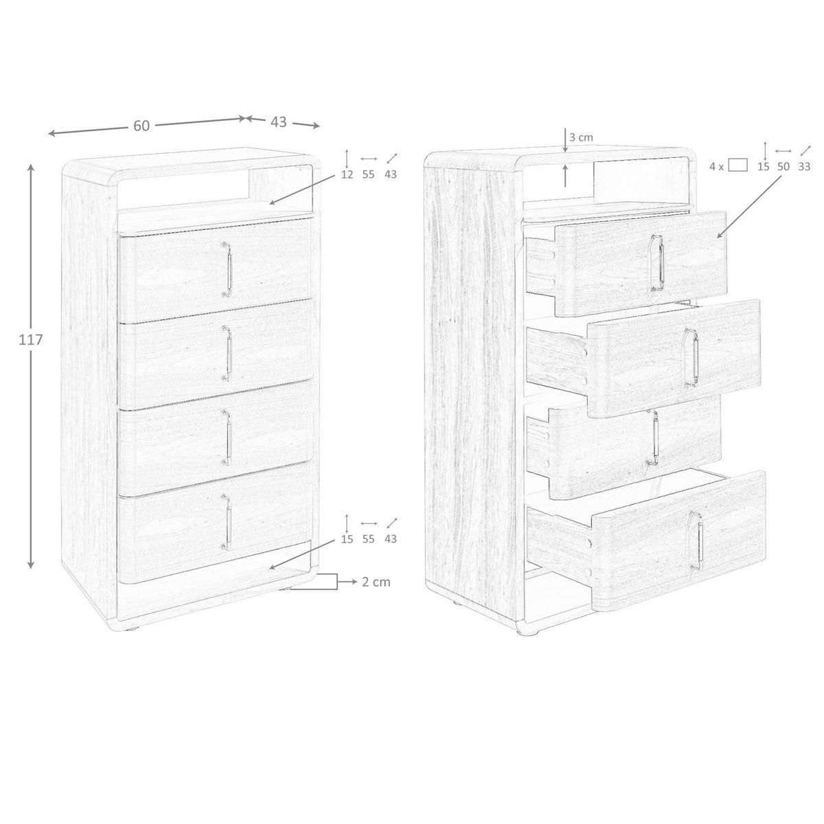 KOMMODE aus Nussbaum und PVC 60/43/117 cm - Goldfarben/Nussbaumfarben, Holz/Holzwerkstoff (60/117/43cm) - ANGEL CERDA