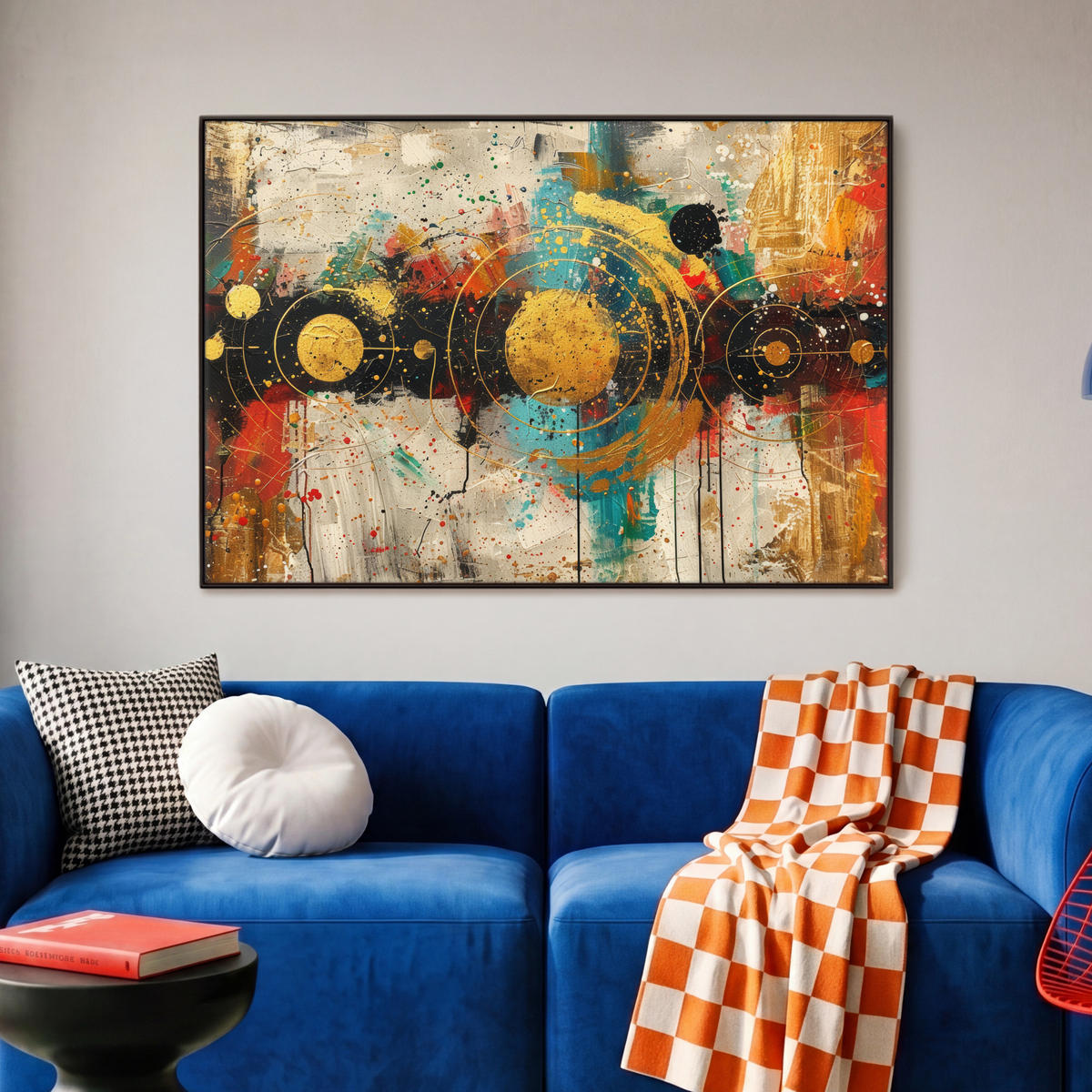LEINWAND Bilder mit Rahmen - Abstrakt - Kunst - Gold - Modern - 90x60 - Multicolor, Textil (90/60cm) - MuchoWow