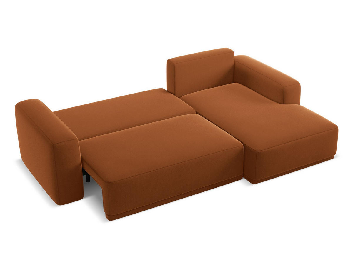 ECKSOFA mit Schlaffunktion Samt Stoff Orange - Terra cotta/Schwarz, Kunststoff/Textil (258/160cm) - Makamii