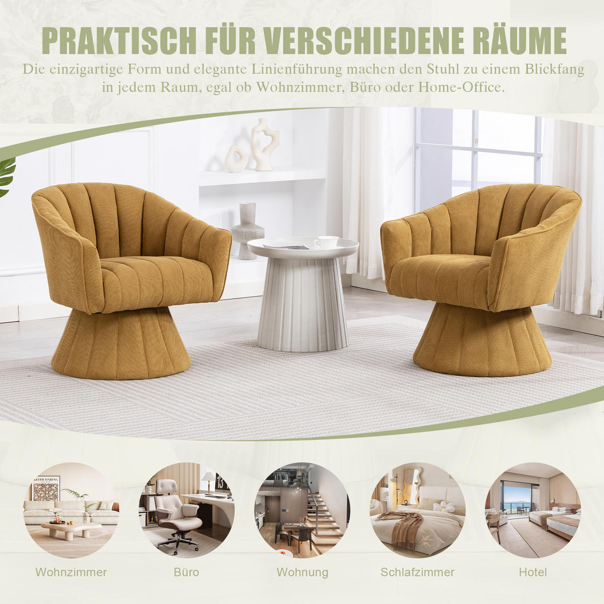 DREHSTUHL Moderner 360° Taupe mit Cord-Bezug - Taupe, Textil (70/72/66cm) - Urban Meuble