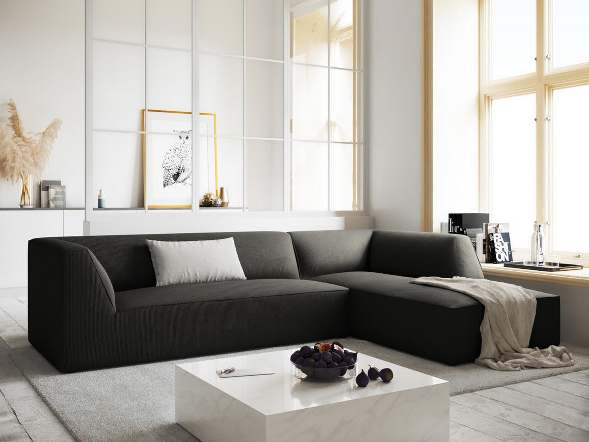 ECKSOFA rechts Ruby aus Cord dunkelgrau 4 Sitzplätze - Dunkelgrau, Textil (180/273cm) - Micadoni