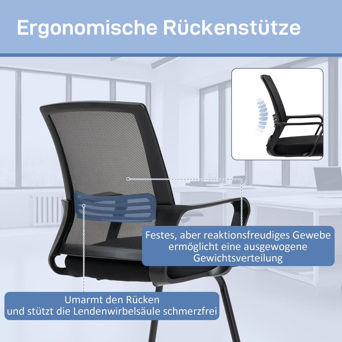 BÜROSTUHL DE-05162 Netzstoff & Schaukelsitz mit Kufenbasis Schwarz - Schwarz, Metall (57.5/93/58.5cm) - ComfortXL