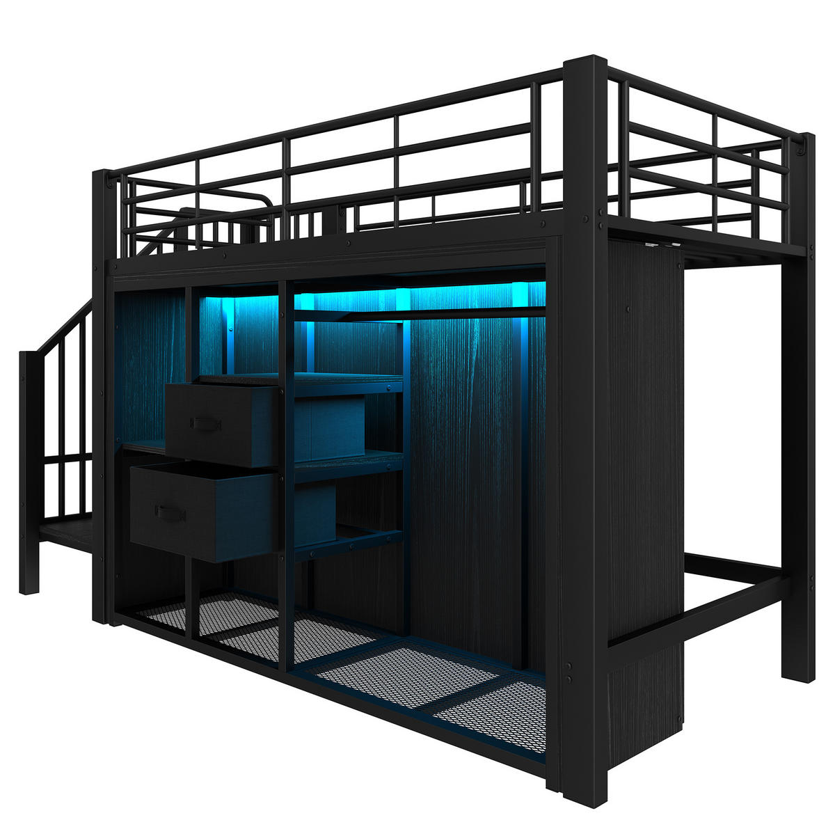 HOCHBETT 90/200 cm Schwarz aus Metall mit LED-Beleuchtung und Stauraum - Schwarz, Metall (90/200cm) - OKMYHOME