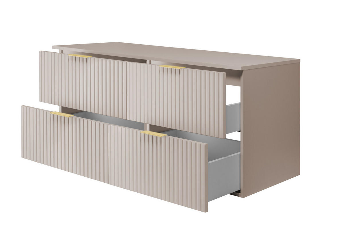 WASCHBECKUNTERSCHRANK, Kaschmir, 120 (2 x 60) x 57 x 46 cm, goldener Griff+ Arbeitsplatte - Beige/Goldfarben, Holzwerkstoff (120/57/46cm) - 3XE LIVING