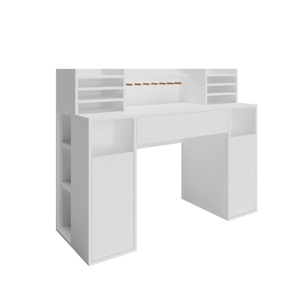 SCHREIBTISCH Weiß 126.8 x 50 cm XL mit Regale - Weiß, Holzwerkstoff (50/126.8/100cm) - Vicco