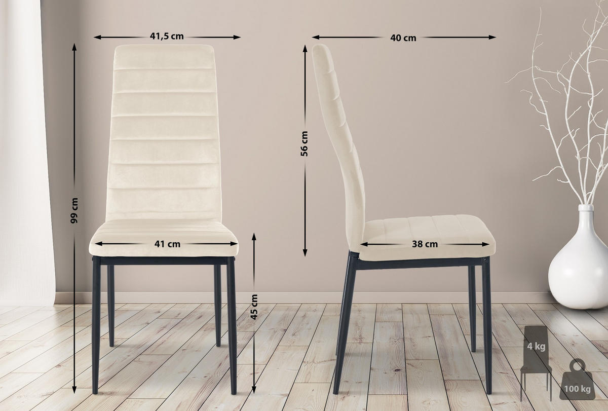 STUHL Samt creme - Creme, Textil/Metall (41.5/99/40cm) - CLP