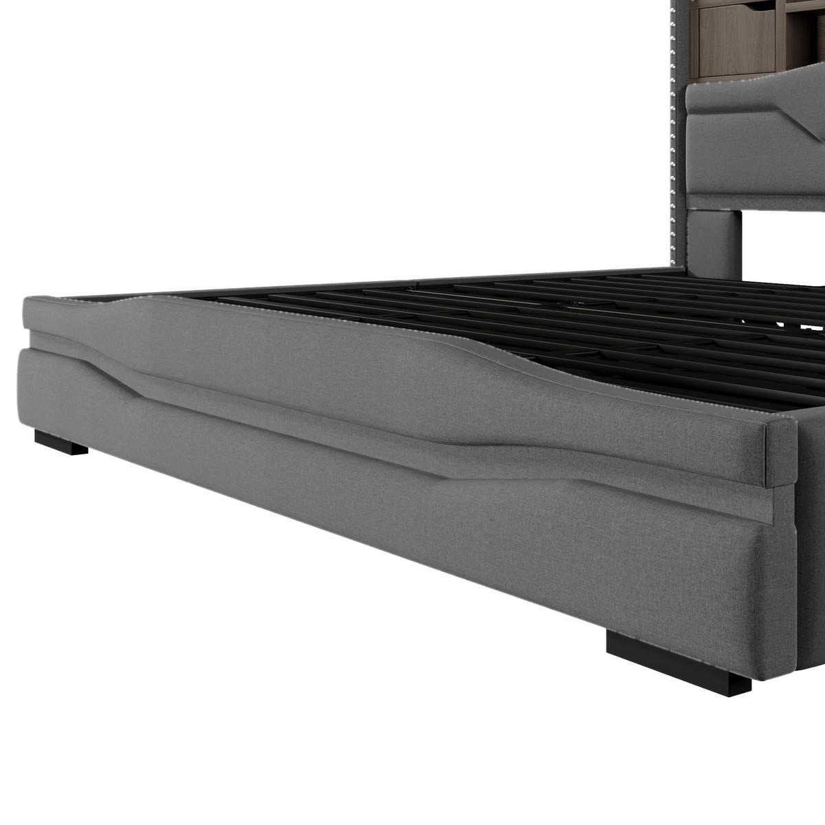 POLSTERBETT 180/200 cm in Grau mit Bettkasten, LED und USB Leinen - Grau, Holzwerkstoff/Textil (180/200cm) - STILVORA