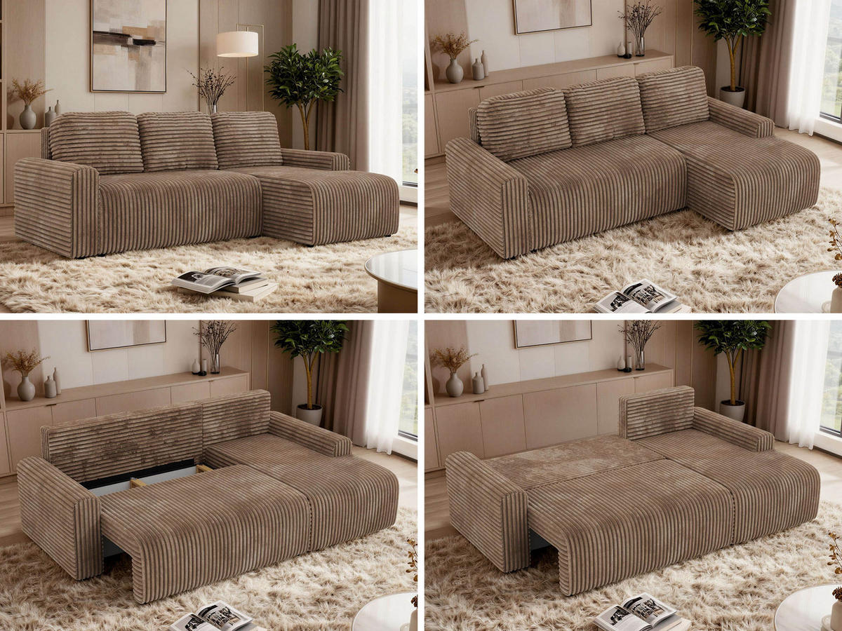 ECKSOFA NESSARO L Braun Cord - Rechts Seite - Schwarz/Braun, Kunststoff/Textil (151/244cm) - MKS