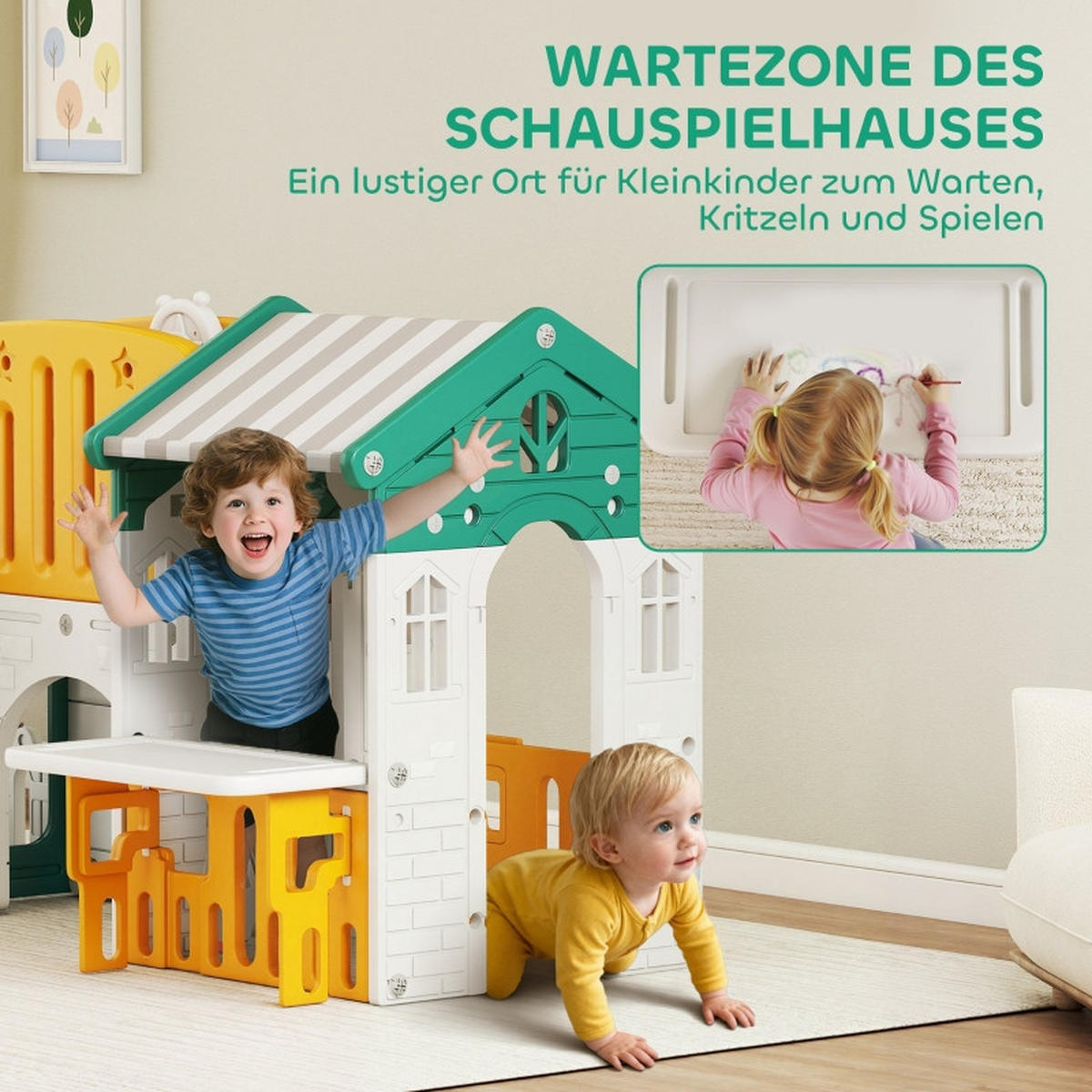 KINDERRUTSCHE 7-in-1 mit Klettergerüst und Basketballkorb für 1–4 Jahre Kunststoff Gelb/Grün - Gelb, Kunststoff (180/111/189cm) - Korfee