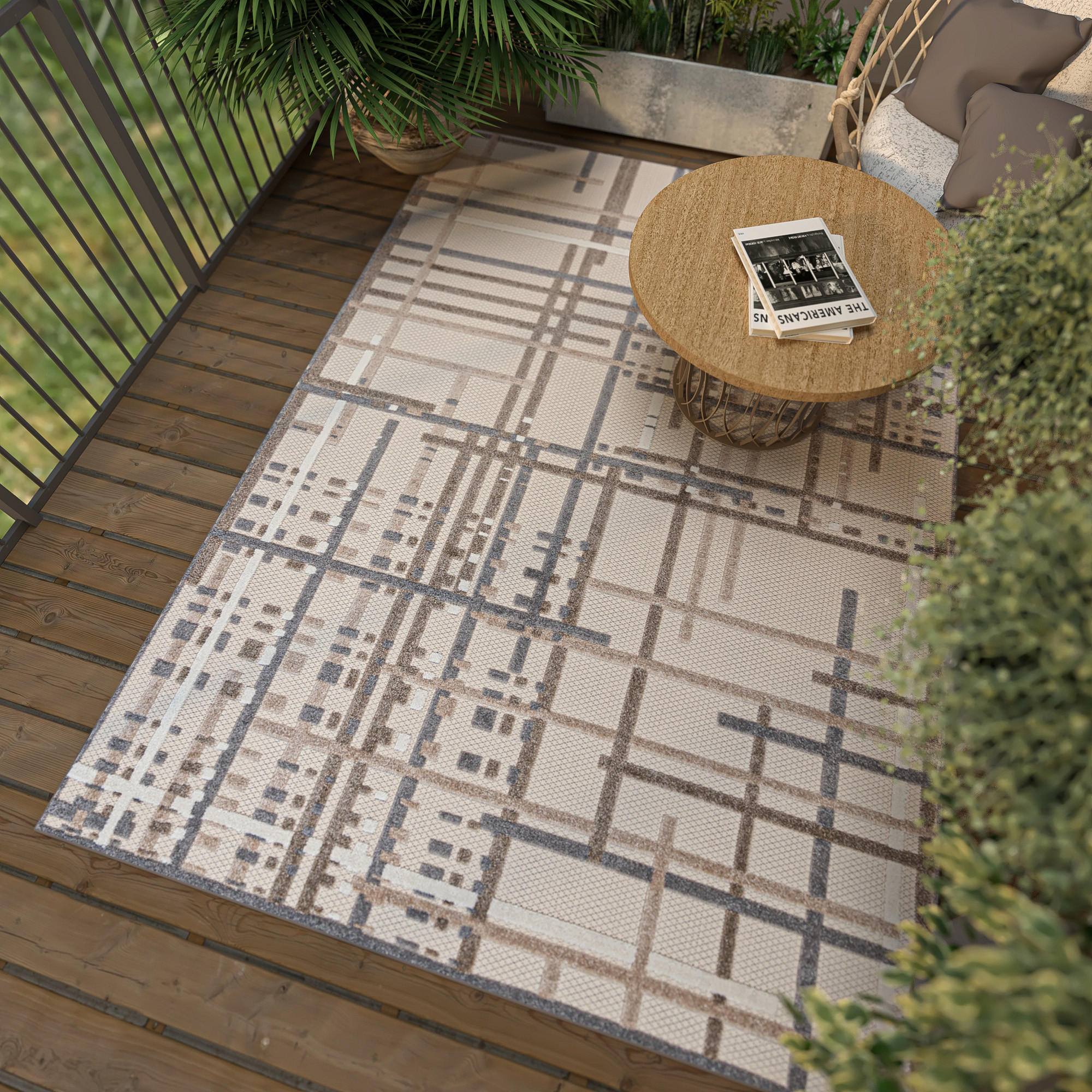 TEPPICH Outdoor Geometrisch Streifen Kurzflor Rechteckig Moderne - 80x150 cm - Creme, Textil (80/150cm) - Mazovia