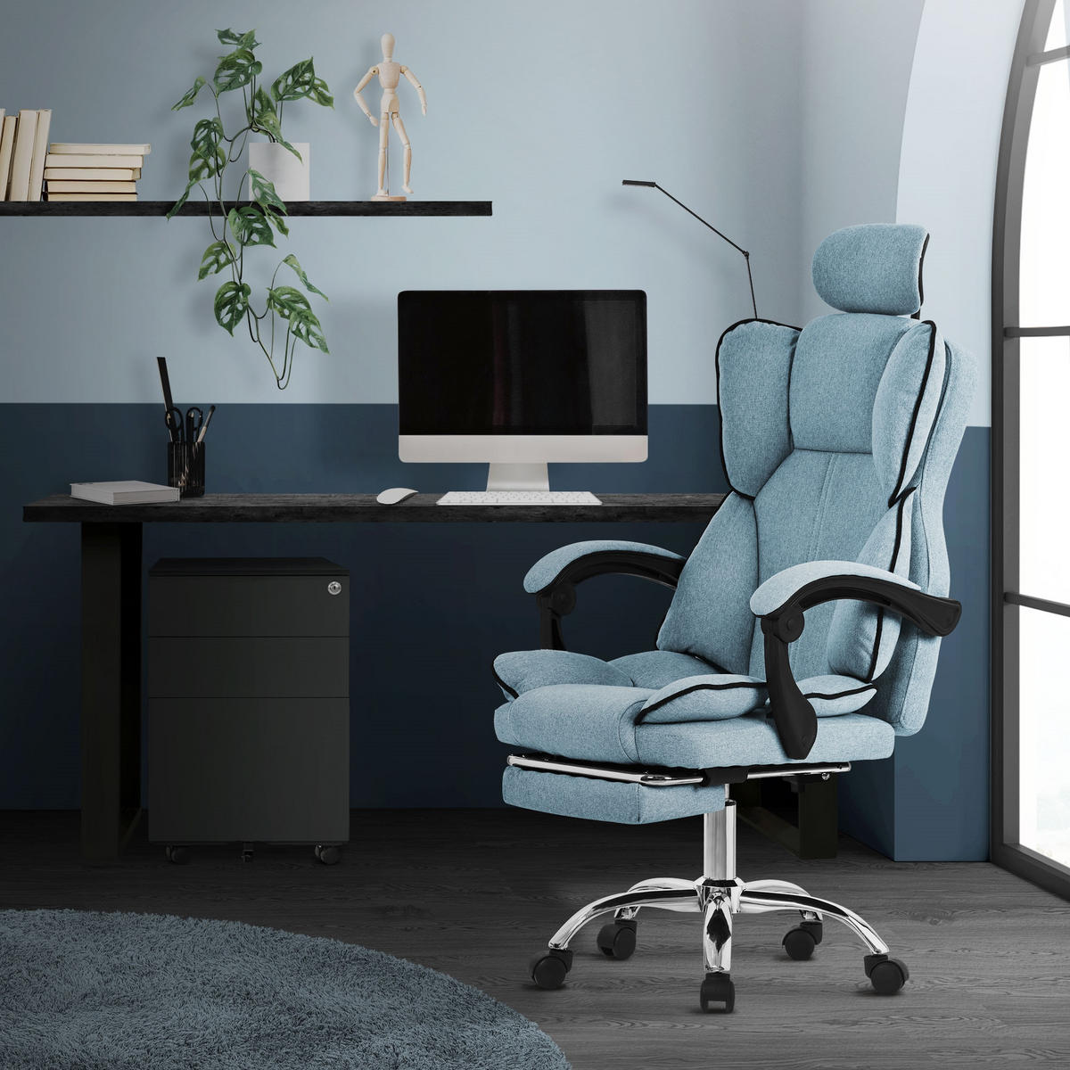 BÜROSTUHL - Blau, Metall (66/130.5/59cm) - ML-DESIGN