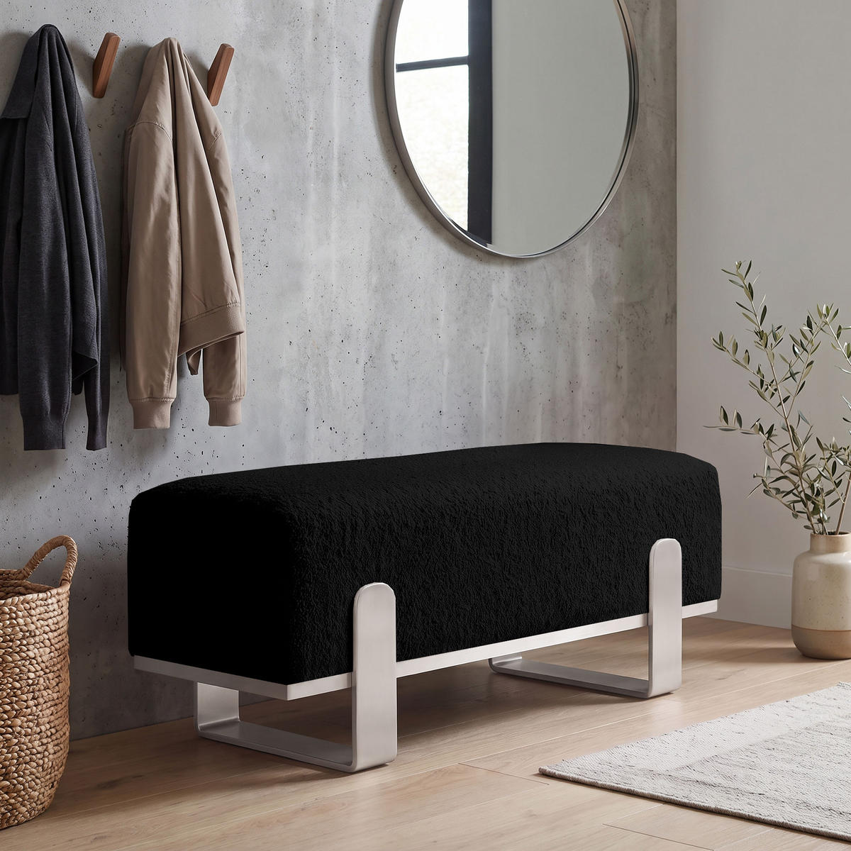 SITZBANK Melissa, Polsterbank 80 cm mit Metallgestell, Bouclé-Stoff, Schwarz+Kaschmir - Kaschmir/Schwarz, Metall (80/47/35cm) - Beautysofa