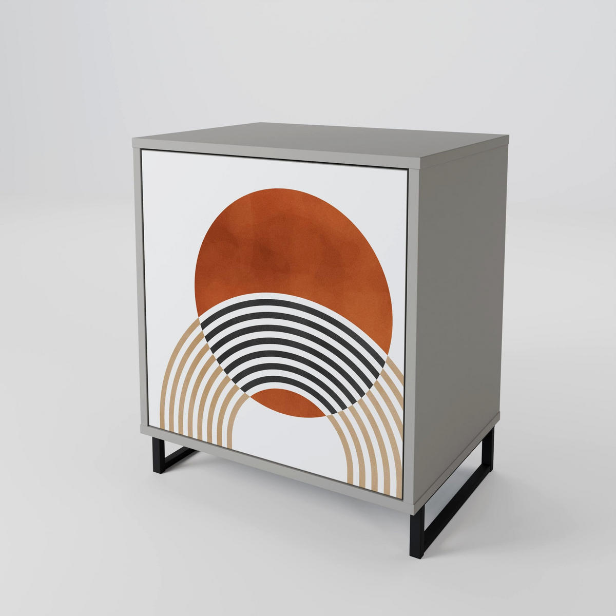 SIDEBOARD CIRCLE RHYTM, Grau, 57,5x42x75,5 cm, Goldfarbene Metallfüße - Goldfarben/Multicolor, Holzwerkstoff/Metall (57.5/75.5/42cm) - SpaceRebels