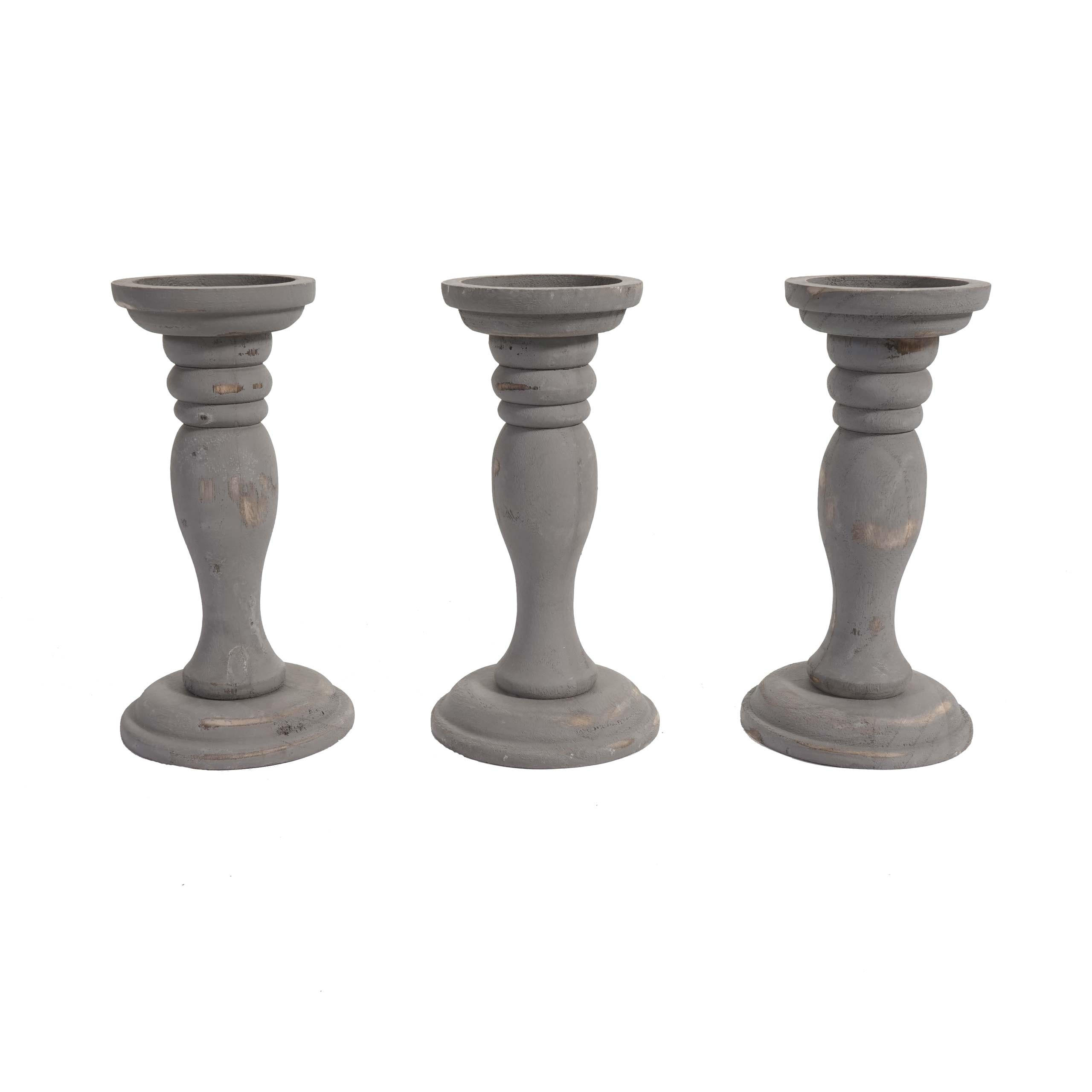 KERZENSTÄNDER 3ER-SET Grau - Grau, Holz (12/24/12cm) - MCW