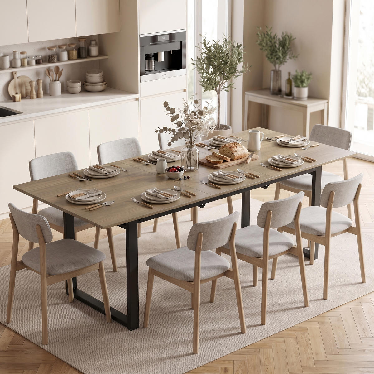 AUSZIEHBARER Esstisch MDF Braun - Schwarz/Braun, Holzwerkstoff (180/80/75cm) - HOMCOM