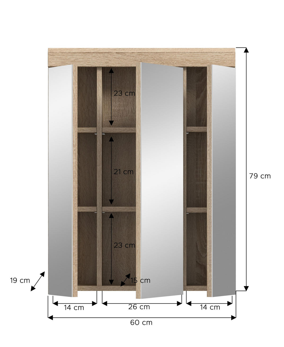 SPIEGELSCHRANK Lambada Bad in Sonoma Eiche hell und Spiegelglas B/H/T: 60x79x18 cm - Sonoma Eiche, Holzwerkstoff (60/79/18cm)