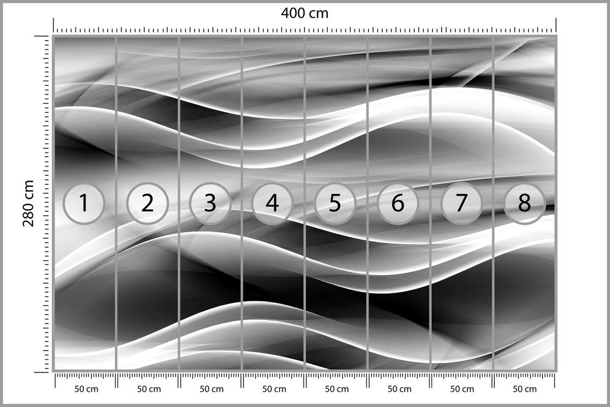 FOTOTAPETE für Badezimmer Abstrakte Monochrom Wellen Modern 400x280 - Schwarz/Weiß, Papier (400/280cm) - Muralo